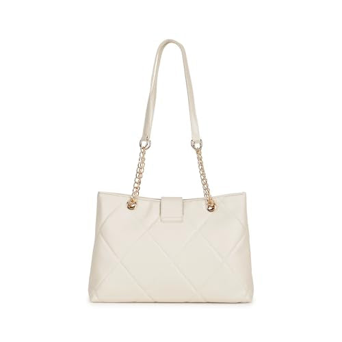 Fastrack White Shoulder Bag | Quilted Faux-Leather Women’s Handbag | Bag with Chain Strap & Dual Closure