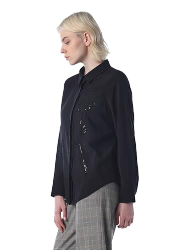 ONLY Women's Embroidered Regular Fit Black Shirt