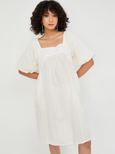 Max Women's Cotton A-Line Midi Casual Dress (EE54005_Off White