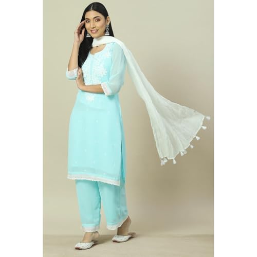 Rangriti Women's Regular Pants (RMMLAVISHF18231SS23SBLU_Blue