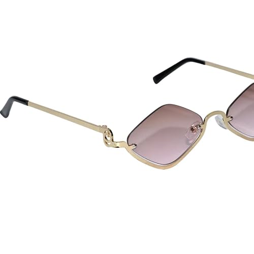ELINE Irregular Half Frame Sunglasses for Women | Slim Narrow Gold Metal Frame | Lightweight Trendy Fashion Eyewear for Daily, Travel & Casual Wear (Brown)