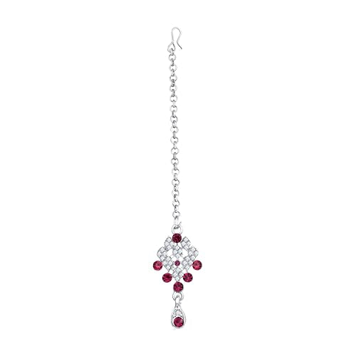 Atasi International Silver Plated Dark Pink and White American Diamond Necklace with Earrings Jewellery Set for Womens and Girls, Perfect for Parties and Festive Occasion (RR4073)