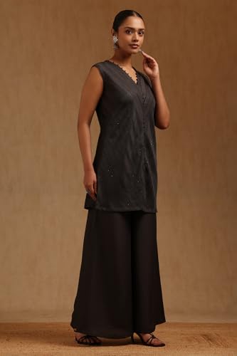 Soch Womens Charcoal Chinon Embroidered Co-Ords Set With Sequins
