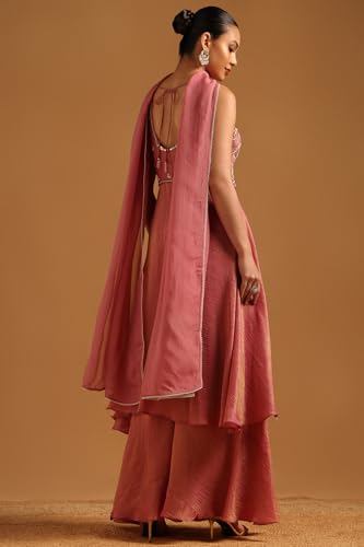 Soch Womens Onion Pink Tissue Floral Salwar Suit With Beads