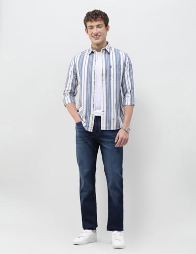 U.S. Polo Assn. Denim Co. Men's Vertical Striped Regular Fit Shirt (UDSHT2236_Blue_40)