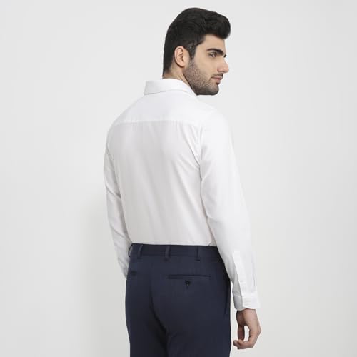 Raymond Men Regular Fit Structure Pattern Pure Cotton Semicutaway Collar Full Sleeve Tail Bottom Hem Formal Shirt White