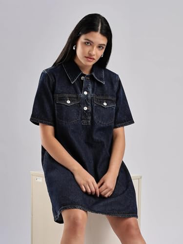 Calvin Klein Jeans Cotton Spread Collar Denim Dress