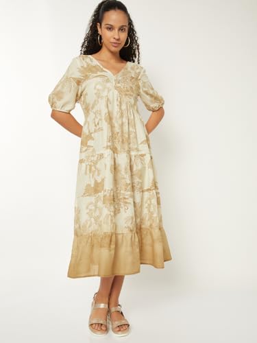 Max Women's Cotton A-Line Below The Knee Dress (DS511003_Off White