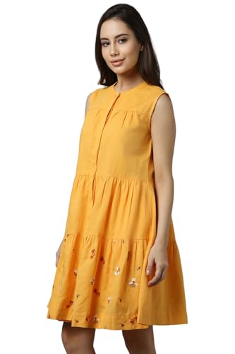 Allen Solly Women's Cotton Modern Above The Knee Dress (AHDRCRGB351642_Yellow