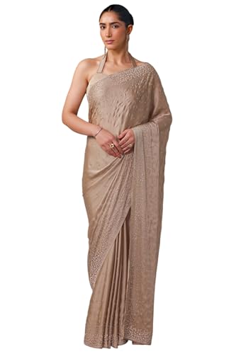 Soch Womens Beige Crepe Embellished Saree
