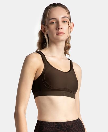 Jockey MI11 Women's Wirefree Non Padded Microfiber Elastane Stretch Full Coverage Sports Bra with StayDry Treatment_Coffee_32C