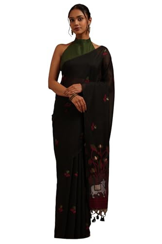 Soch Womens Black Chanderi Woven Design Saree