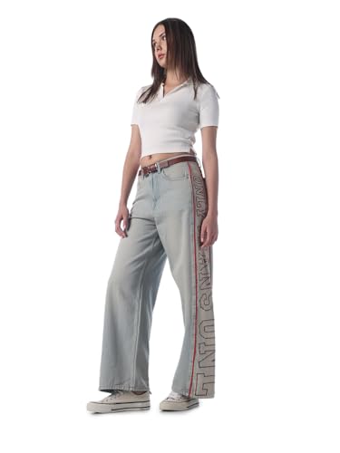 ONLY Women's Typography Wide Leg High-Rise Blue Jeans