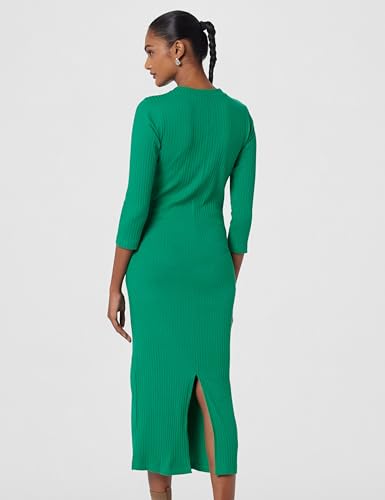 barcino Green Rib Mock Round Neck Midi Dress