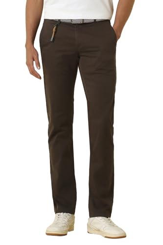 Men Brown Solid Casual Trousers