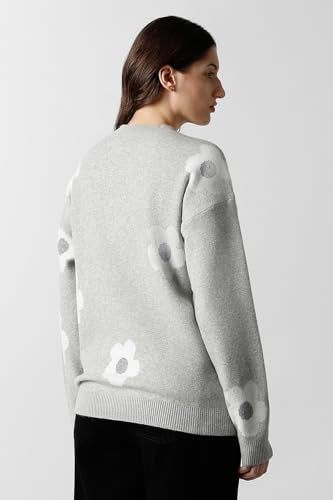 Women Grey Print Round Neck Sweater