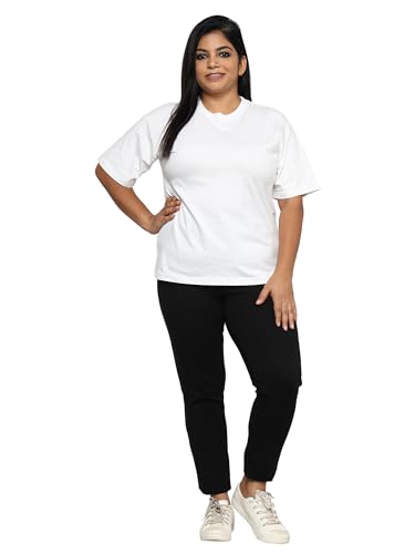 HAPPENING Plus Size Women Stretchable Trousers Broad Band Waist with Smart Tummy Tucker - HIGH Rise - Skinny Fit Pull Up (NO Zip) - Black Color - Waist Size 28 to 44 inches (44)