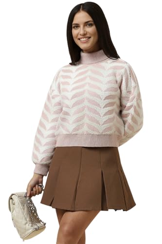 Allen Solly Women Pink Print Turtle Neck Casual Sweater