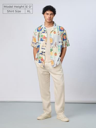The Souled Store Originals: Soul Traveller Men and Boys Short Sleeves Collared Neck Multicolor All Over Printed Viscose Blend Regular Fit Casual Holiday Shirt