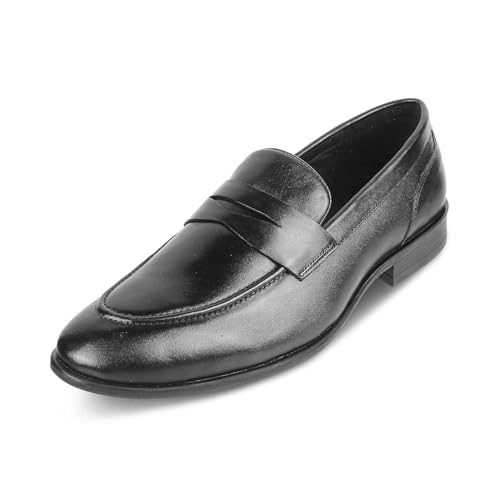 tresmode Dawson Men's Driving Loafers Leather Shoes Black, 9 UK / 43 EU - Round Toe TPR Sole Casual Footwear Penny Soft - Light Weight, Comfortable and Long Life