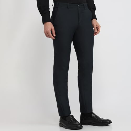 Raymond Men Slim Fit Solid Pattern Polyester Blend Flat Front Formal Trouser Dark Green