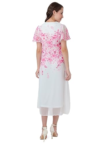 Zink London Women's White Floral Print Midi Dress