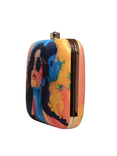 Multicoloured Women Portrait Printed Clutch