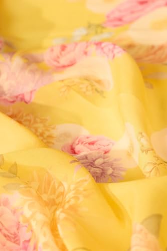 Taneira Light Yellow Printed Viscose Crepe SareeWith Unstitched Blouse(SAPP01AD4784-Light Yellow)