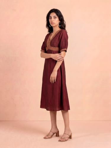 Aarke Ritu Kumar Wine Plum Tree Midi Dress with Belt
