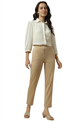 Women Beige Regular Fit Solid Formal Trousers