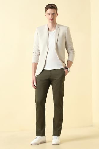 Men Olive Solid Casual Trousers