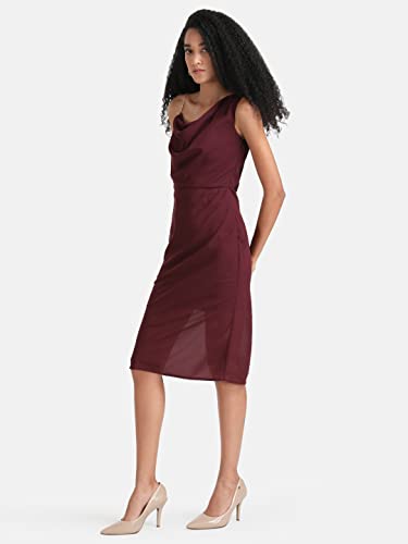 Kazo Women's Polyester Bodycon Midi Casual Dress (124488PRTRYLM_Red