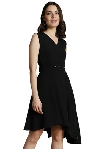 Allen Solly Women's Polyester Asymmetrical Knee-Length Dress (AHDRERGF729264_Black