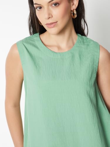 Max Women Floral Print A-Line Dress (Green_S)