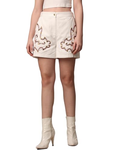 ONLY Women Regular Fit High-Rise White Shorts