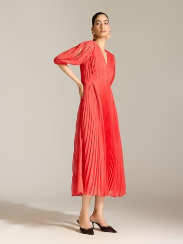 Label RITU KUMAR Red Demi 3/4Th Sleeves Solid Long Dress
