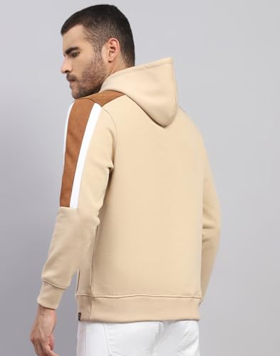 Monte Carlo Men's Regular Fit Solid Pattern Hooded Drawstring Closure Full Sleeve Winter Sweatshirt | Stylish Sweatshirt for Men | Comfortable Casual Winter Wear for Men's Beige XL