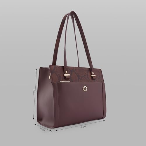 Caprese Bambi Medium Snake Textured Satchel Bag for Women | Elegant Multi-Compartment Shoulder Handbag with Adjustable & Detachable Strap | Zipper Closure | Perfect for Worl & Travel (Brown)