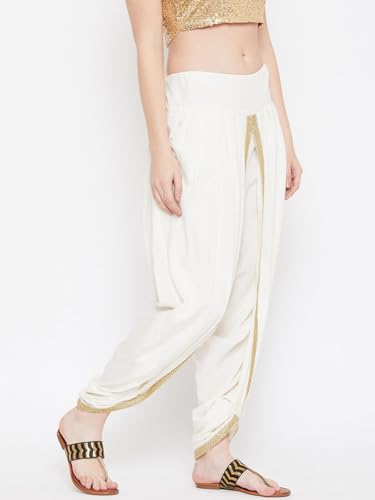 studio rasa Cotton Viscose Embellished Freesize Dhoti for Party Festive Fusionwear (BTC120RC02_Off White_FS)