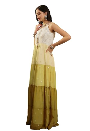 LYMI LABEL Gown for Women - Georgette Sequins Floral Embroidered Frilled Flared A-Line Ethnic Kurta Dress