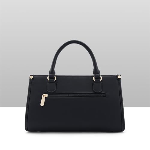 Caprese Chelsea Medium Satchel Bag for Women | Elegant Multi-Compartment Office Handbag with Adjustable & Detachable Strap | Shoulder & Crossbody Sling Bag with Zipper Closure (Black)