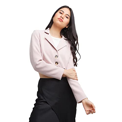 Zink London Women's Pink Solid Cropped Blazer
