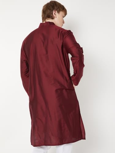 Max Men Striped Straight Long Kurta (Red_L)