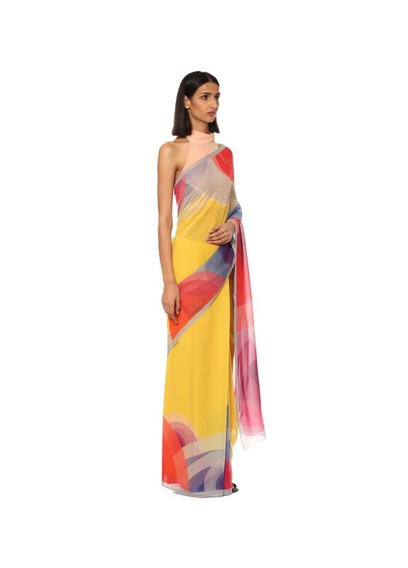 Satya Paul Grey Georgette Silk Printed Casual Saree for Women