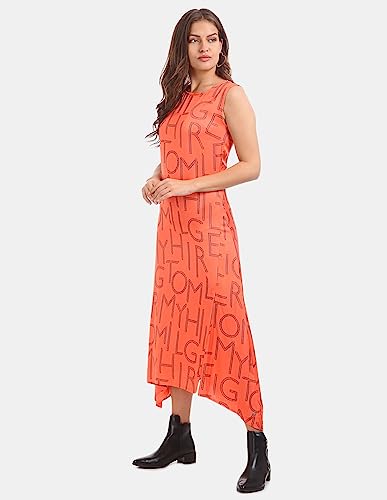 Tommy Hilfiger Women's Viscose Shift Below Knee Casual Dress (P0AWV147_Orange