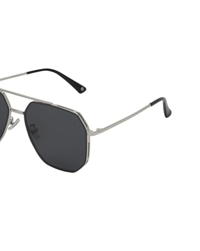 Carlton London Silver Toned with Black Polarised Lens Rectangle Sunglass for mens