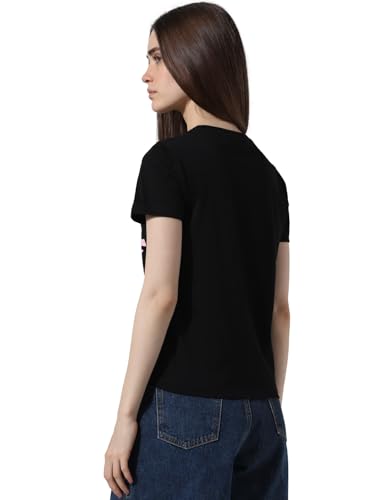 ONLY Women Printed Cotton Black T-Shirt