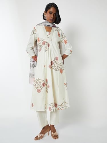 Max Women Floral Print A-lne Kurta Set (White_XXL)