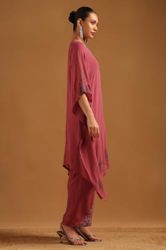 Soch Womens Onion Pink Georgette Embellished Kaftan Suit With Stone Work