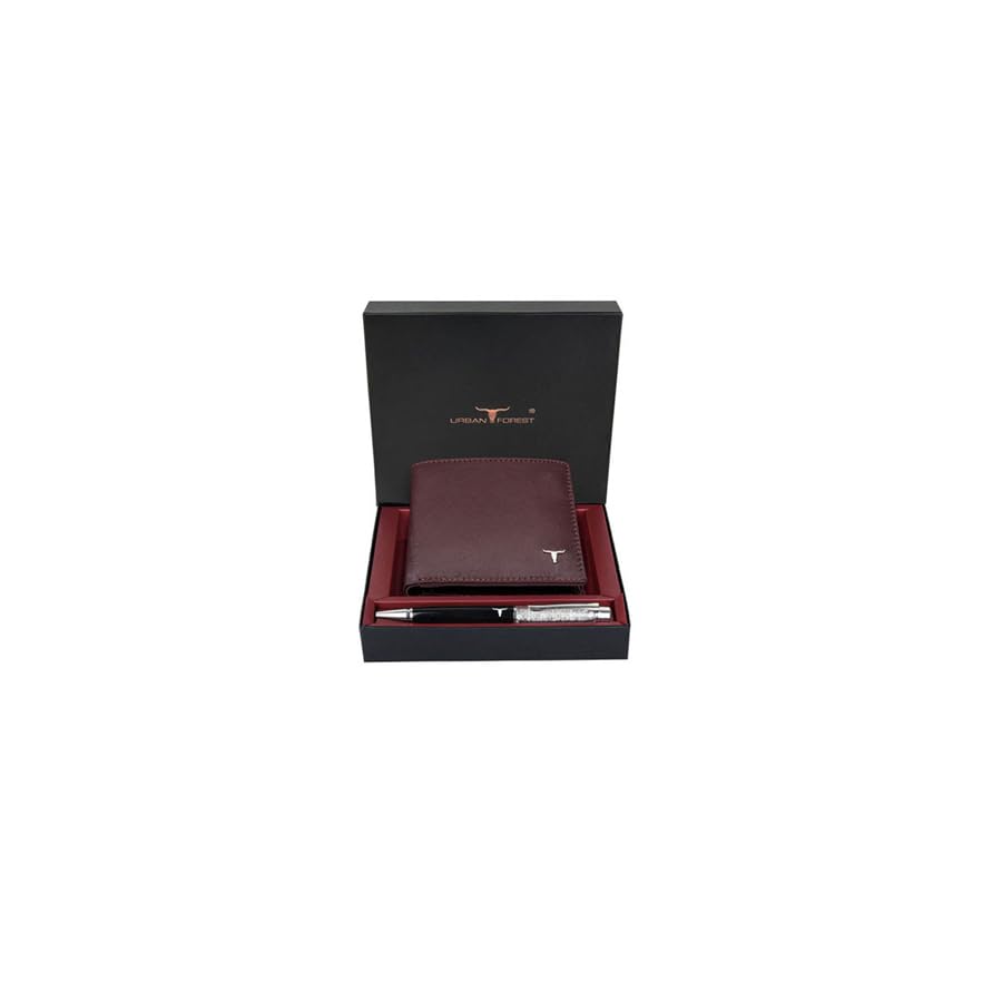 URBAN FOREST Griffin Aniline Brown Leather Wallet & Diamond Pen Combo Gift Set for Men